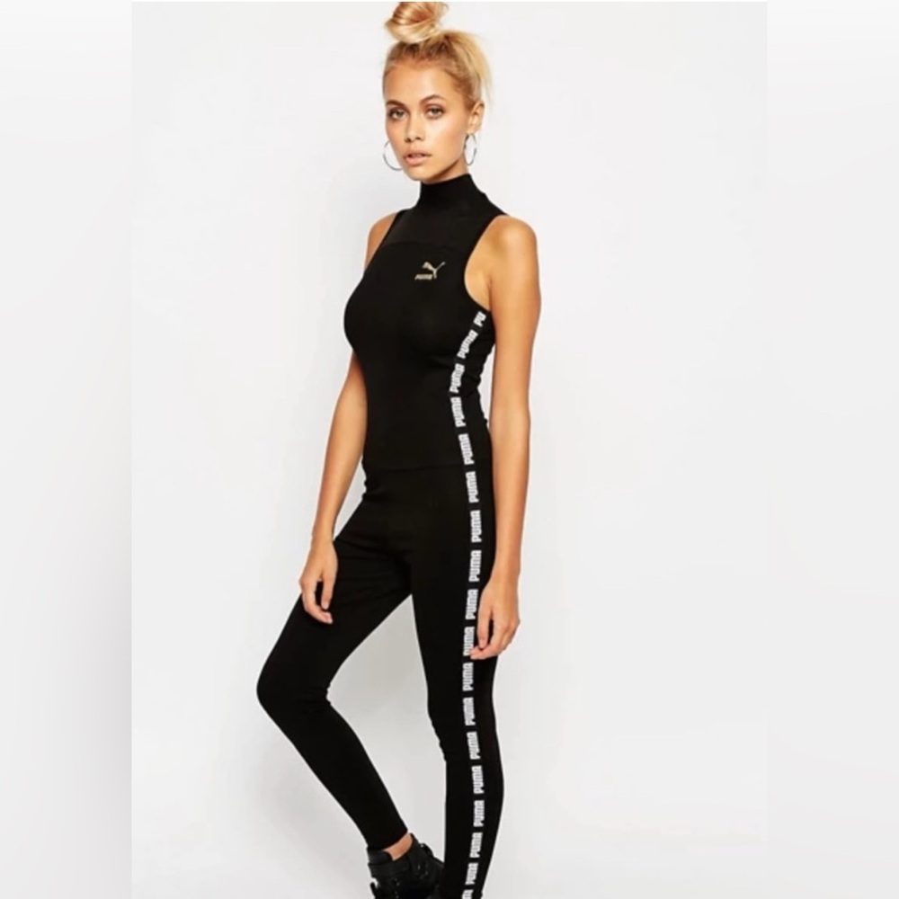 Puma Black Jumpsuit with White Logo Stripes